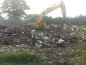 Bulldozer at work in Nkpogu waterfront on orders of Governor Wike on Wednesday