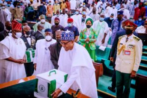 Buhari presents the document for N16.39trn 2022 Budget proposal to joint session of NASS