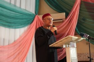 Prof Pat Utomi speaking at the parley tagged 'One Year After #EndSARS, 35 years After Dele Giwa And The Quest To Remake Nigeria held at NECA House, Alausa, Ikeja in Lagos on Tuesday, 19 October 2021.