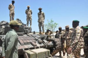 The Force Commander, Multinational Joint Task Force (MNJTF), Maj.-Gen. Abdul-Khalifah Ibrahim, visits troops at Mallam Fatori and Damasak in Borno