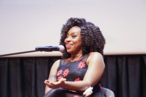 Chimamanda Ngozi Adichie at the reading of the Narrative Landscape edition of her latest book, Notes on Grief, which held at Alliance Francaise, Mike Adenuga Centre in Lagos on Saturday, 15 January 2022.