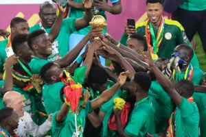 Senegalese players celebrating AFCON 2021 victory