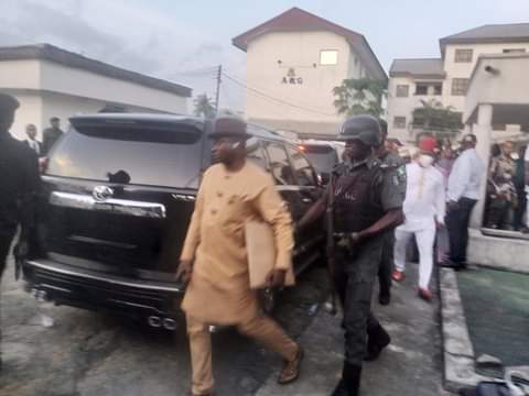 Farah Dagogo declared wanted, arrested by Police being led away