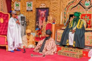 Wike speaking at the palace of Emir of Kano, Alhaji Aminu Ado Bayero