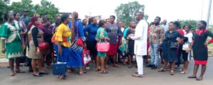 Some of the teachers in Anambra protesting sack by Gov. Soludo