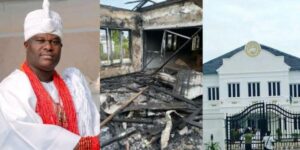 Ooni of Ife Oba Adeyeye Ogunwusi, Ojaja II, and part of the palace gutted by fire