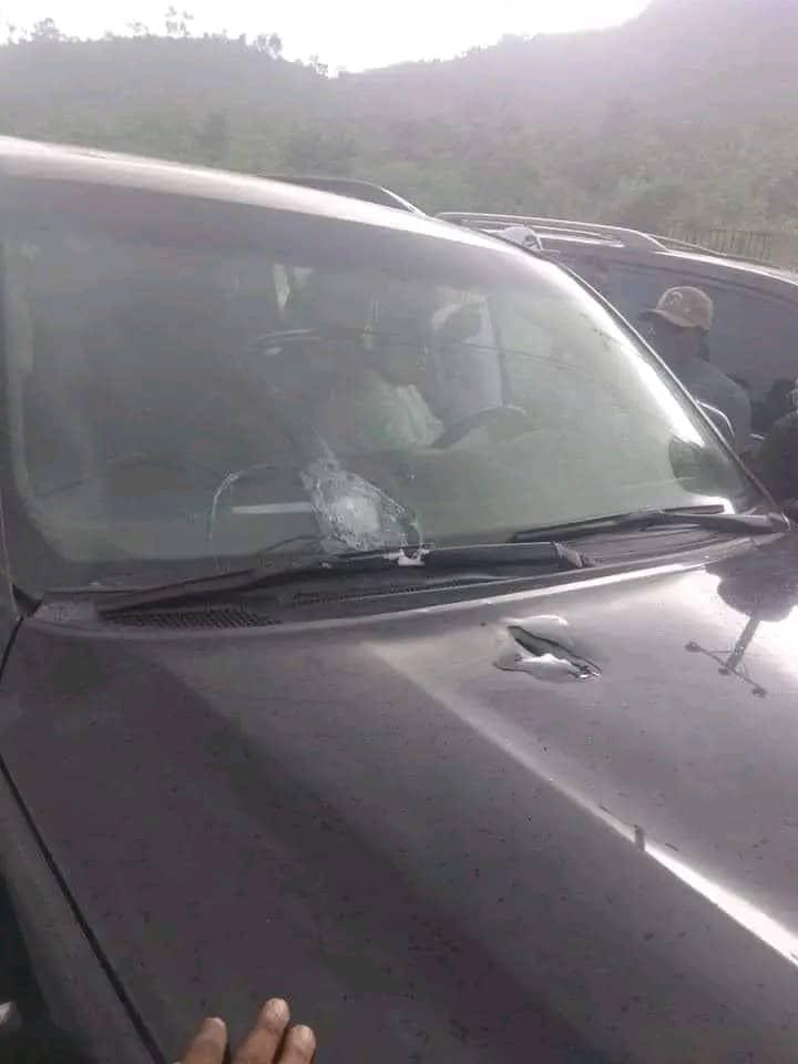 Vehicle of SDP Governorship candidate, Murtala Ajaka with gunshot marks allegedly attack by gunmen in Kogi governor's convoy