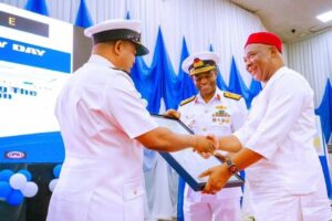 Rear Admiral Hassan Kaoje, the Group Managing Director (GMD) and Chief Executive Officer (CEO) Nigerian Hydrological Agency led a team of top Naval officers to submit the report to Governor Uzodimma at the Government House Owerri