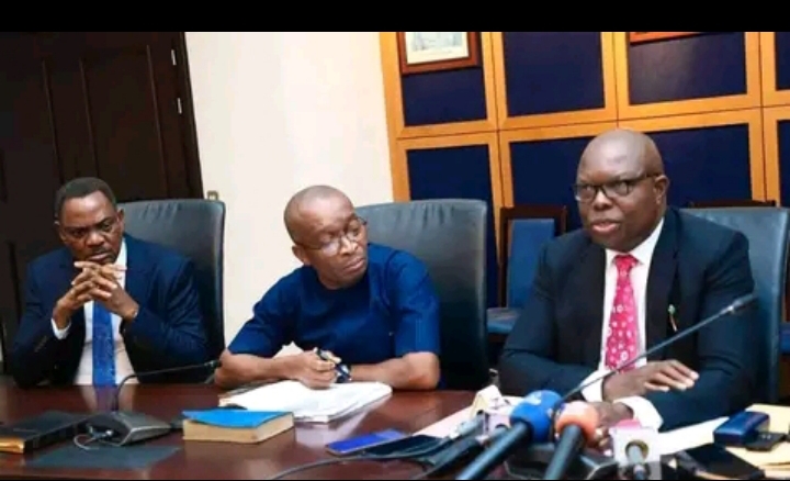 (L-R) Prof. Zaccheus Adango, Attorney General and Commissioner for Justice, Joseph Johnson, Commissioner for Information and Communications and Dr. Henry Ogiri, Commissioner for Power