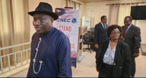 Head, ECOWAS Elders Forum , Goodluck Jonathan and Liberia’s NEC boss, Davidetta Brown-Lansana