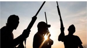 Silhouette of armed land grabbers