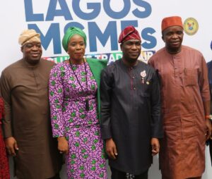 L-R: Deputy Chief of Staff to Lagos Governor, Mr. Gboyega Soyannwo; Commissioner for Commerce, Cooperatives, Trade and Investment, Mrs. Folashade Ambrose-Medebem; Deputy Governor, Dr. Obafemi Hamzat and Chairman, House Committee on Commerce, Cooperatives, Trade and Investment, Hon. Abiodun Tobun at the Opening Ceremony of the 8th Edition Of Lagos State MSMEs Exclusive Trade Fair, held on Tuesday, at Ikoyi Lagos.