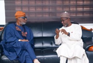 The Minister of Solid Minerals Development, Dr. Dele Alake, left, and the Minister of Environment, Balarabe Abbas Lawal