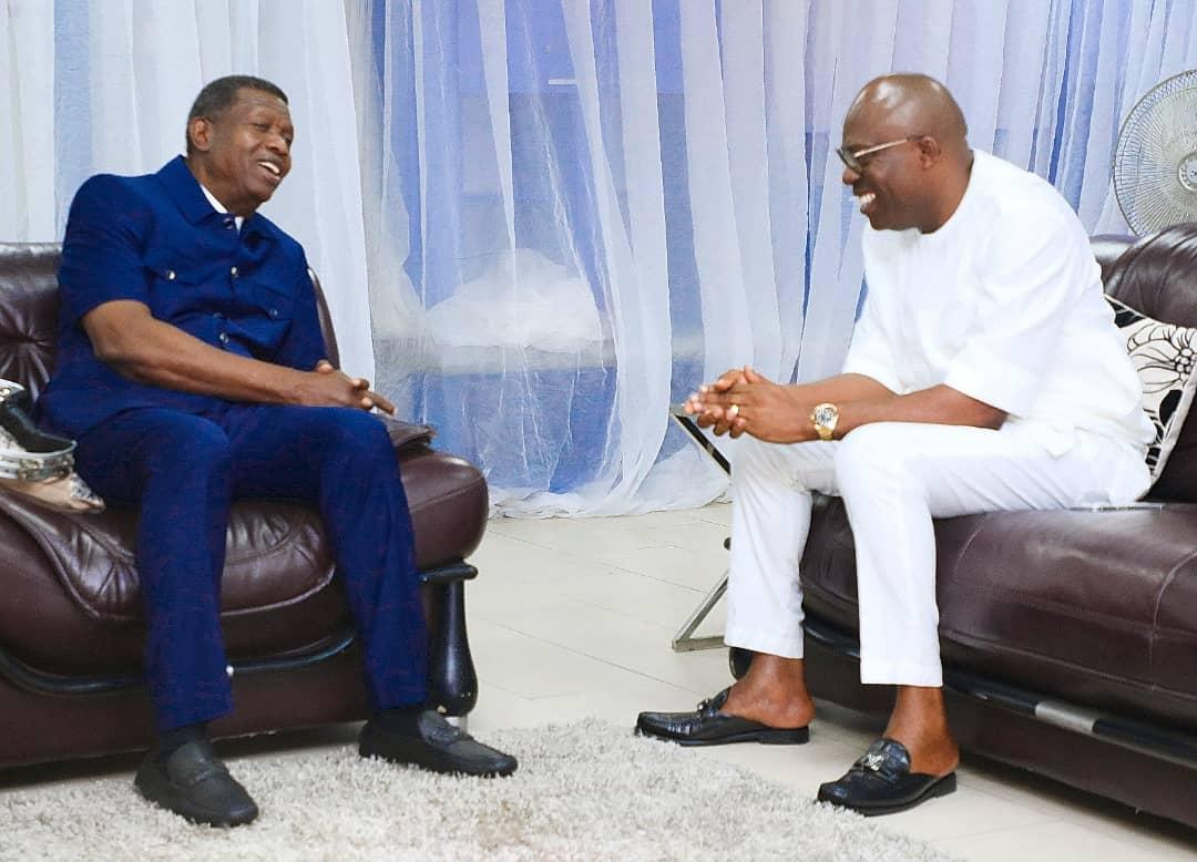 Governor Siminalayi Fubara and General Overseer of RCCG, Pastor Enoch Adeboye at the Port Harcourt Holy Ghost Rally on Sunday
