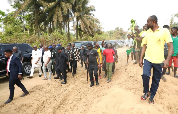 Gov. Siminalayi Fubara inspecting the Etche-Igbodo road on Tuesday