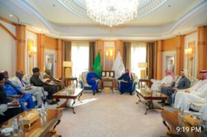 Mining Sector Development: Minister of Solid Minerals Development, Dr. Dele Alake led the Nigerian delegation to a bilateral meeting with the Saudi Arabia Minister of Industry and Mineral Resources, Bandar AlKhorayef, alongside the Vice-Minister, Mining Affairs, Eng. Khaled AlMudifer on the sidelines of the Future Minerals Forum (FMF) in Riyadh, Saudi Arabia. 8th January, 2024.
