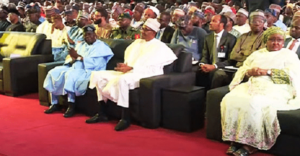 President Bola Ahmed Tinubu (l) and Ex-President Muhammadu Buhari at the Book Launch in Abuja, FCT