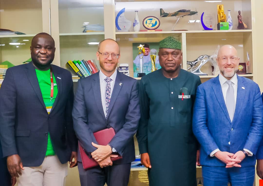 L-R: Chairman, CAVISTA Holdings/ Chairman, Corporate Council on Africa, Mr John Olajide; Consul General, American Embassy, William Stevens; Ekiti State Governor, Mr Biodun Oyebanji; and Charge d’Affaires, American Embassy, David Green; during a meeting on US-Ekiti trade development at the Governor’s office, Ado-Ekiti…on Tuesday.