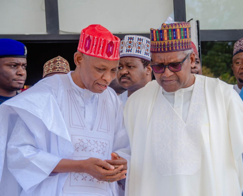 Governor Yusuf and Aliko Dangote during his visit to Kano Government House on Friday