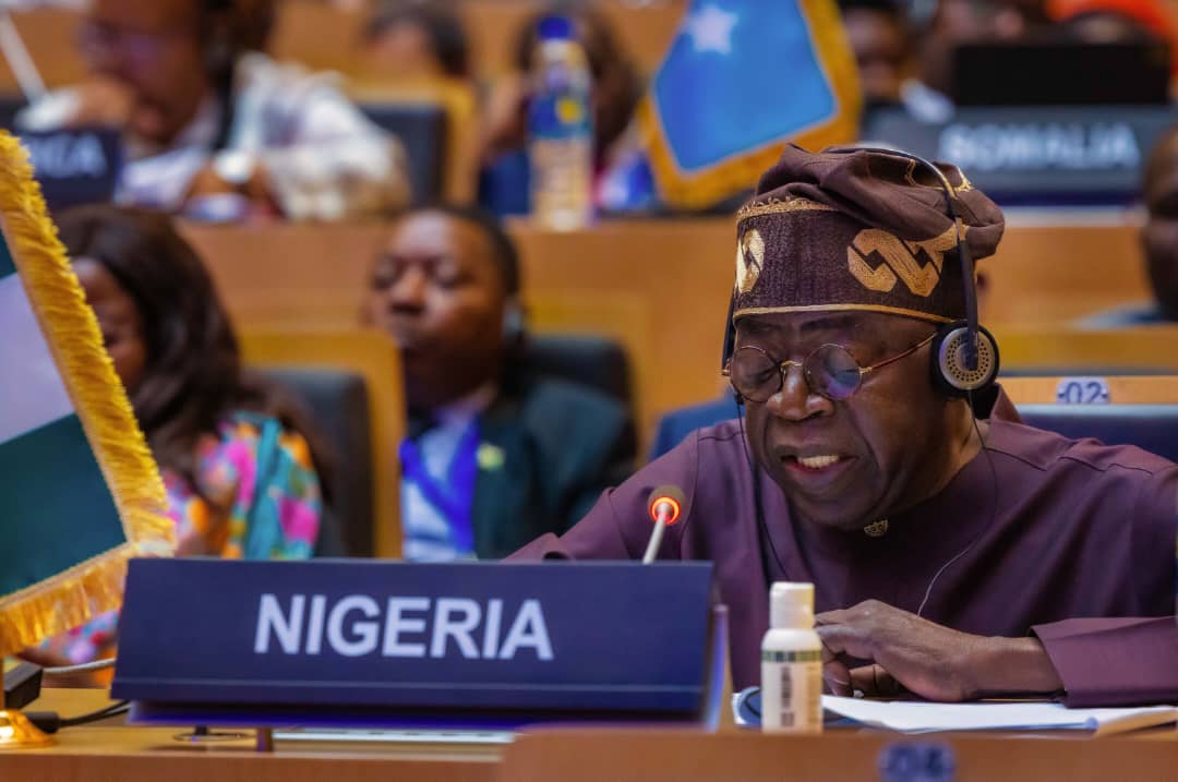 President Tinubu delivering his address at the AU summit