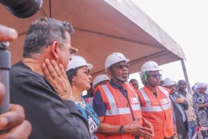 L-R: Mr. Alok Gupta, Managing Director, African Natural Resources and Mines Limited (ANRML), Dr. Dele Alake, Minister of Solid Minerals Development, Doris Nkiruka Uzoka-Anite, Minister of Industry, Trade and Investment, Dr. Mary Ogbe, Permanent Secretary, Ministry of Solid Minerals Development and HRH.Egnr. James Bitrus, Chief of Dnata Chiefdom, during an inspection tour by the Minister of Solid Minerals Development at the African Natural Resources and Mines Limited (ANRML) facility, in Kaduna state on March 26, 2024