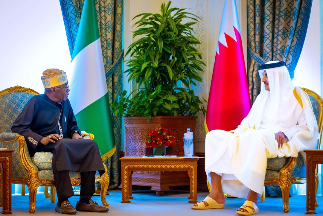 President Bola Tinubu and Emir of the State of Qatar, Sheikh Tamim bin Hamad Al Thani, in closed-door talks at the Presidential Palace in Doha.