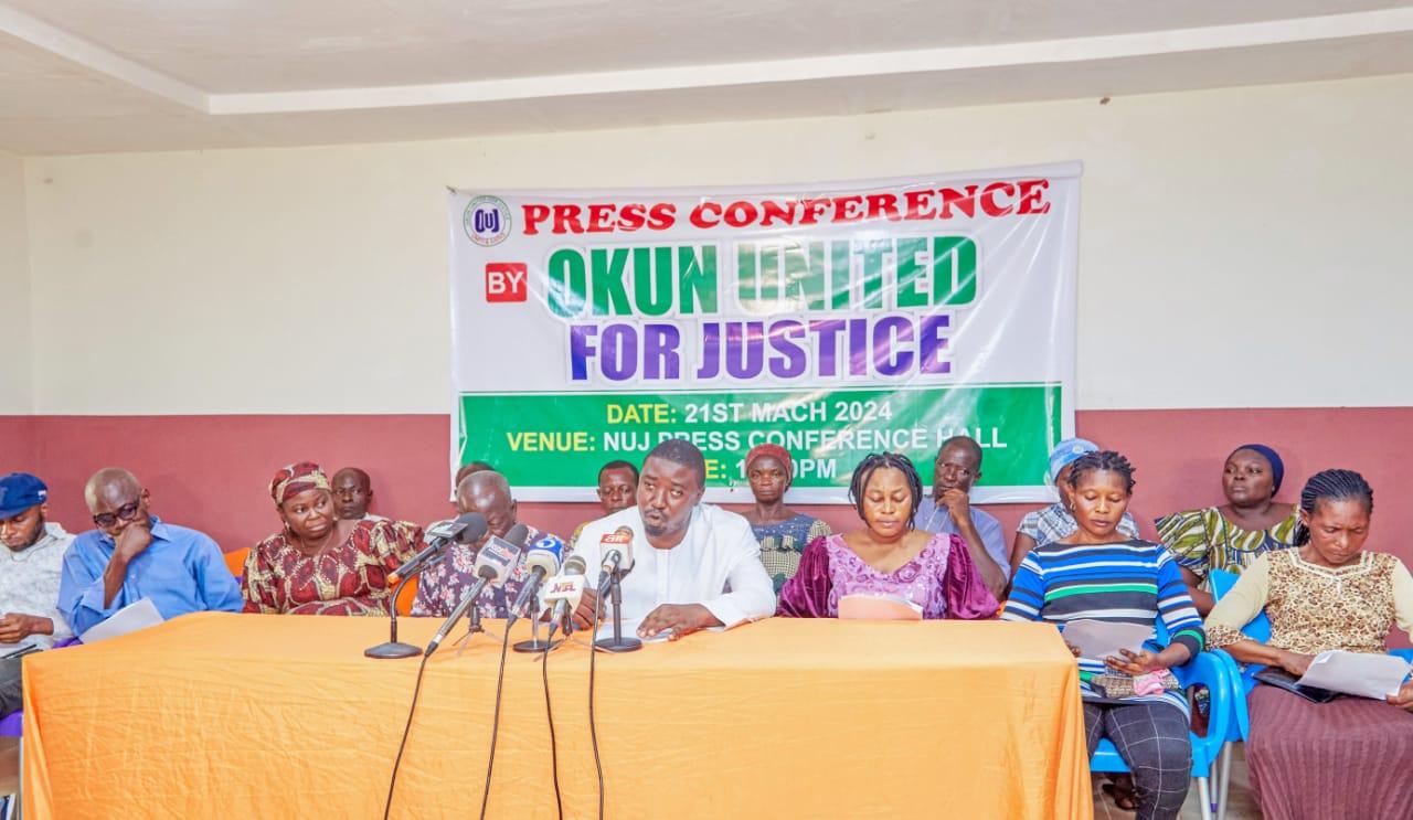 The Coordinator, Okun United for Justice, Eniola Olayemi, addressing the Press