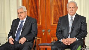 Benjami Netanyahu, right and Mahmud Abbas
