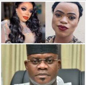 Bobrisky, top, and Yahaya Bello