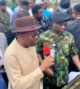 Governor Siminalayi Fubara of Rivers State, Chief Naval Staff Vice Admiral Emmanuel Ogalla inaugurating the new Naval Training Command Headquarters