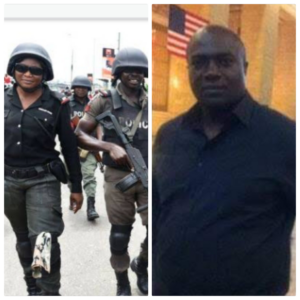 Madu Onuorah, right, and Nigerian policemen