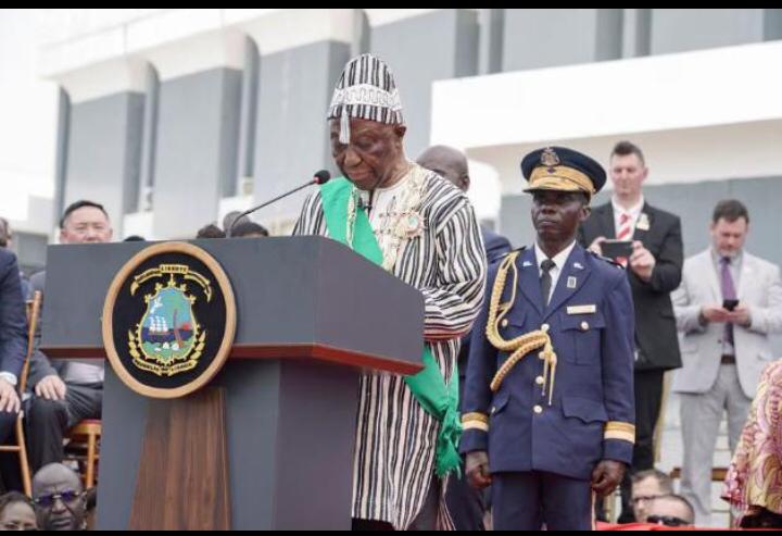 President Boakai reading his inauguration speech
