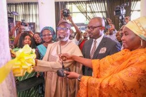 R-L: Executive Secretary, Solid Minerals Development Fund, Hajiya Fatima Shinkafi, Minister of Interior, Olubunmi Tunji-Ojo, Minister of Solid Minerals Development, Dr. Dele Alake and Permanent Secretary, Ministry of Solid Minerals Development, Dr. Mary Ogbe during the official launch of Nigerian minerals Resource Decision Support System Software in Abuja on May 14, 2024