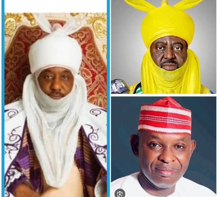 Khalifa Muhammad Sanusi 11 ,left, Aminu Ado Bayero , top right and Governor Abba Kabir Yusuf