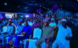 From left: Group Chief Executive, FCMB Group Plc, Mr. Ladi Balogun; Chairman of the Group, Mr. Oladipupo Jadesimi and Company Secretary/General Counsel, Mrs. Funmi Adedibu, during the 11th Annual General Meeting (AGM) of FCMB Group held on May 24, 2024 in Lagos.