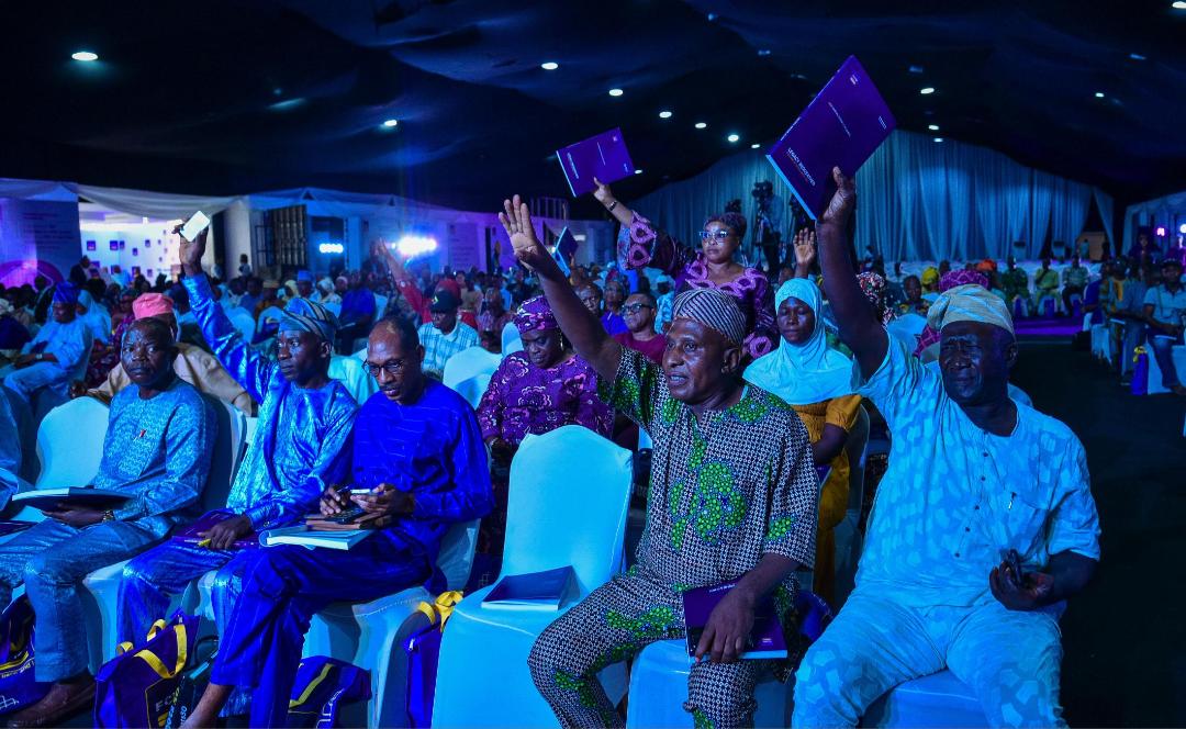 From left: Group Chief Executive, FCMB Group Plc, Mr. Ladi Balogun; Chairman of the Group, Mr. Oladipupo Jadesimi and Company Secretary/General Counsel, Mrs. Funmi Adedibu, during the 11th Annual General Meeting (AGM) of FCMB Group held on May 24, 2024 in Lagos.
