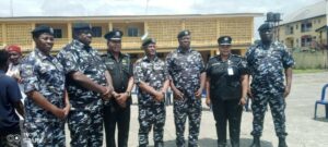 A cross-section of top officers of the Police command with AIG zone 16, Paul Omata, who was on a visit to Port Harcourt, Rivers.