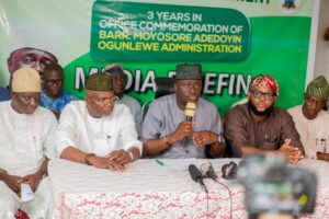 From left: Mr Olanrewaju Fatai, the Council Manager, Hon. Fatai Gbadebo the SLG, Executive Chairman Barr Moyosore Adedoyin Ogunlewe, Hon. Oluwole Șosanya, Vice Chairman, Hon. Idowu Oluloro the Leader of Kosofe Legislative Arm, during the media parley on Monday