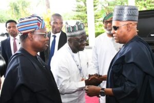 From left. Deputy Governor of Benue State, Samuel Ode ; Deputy Governor of Nasarawa State, Dr. Emmanuel Akabe ; Minister of Solid Mineral Development, Dr. Dele Alake and Vice President Kashim Shettima during the African Natural Resources and Energy Investment Summit at the Banquet Hall, State House Abuja on Wednesday (17/07/024).