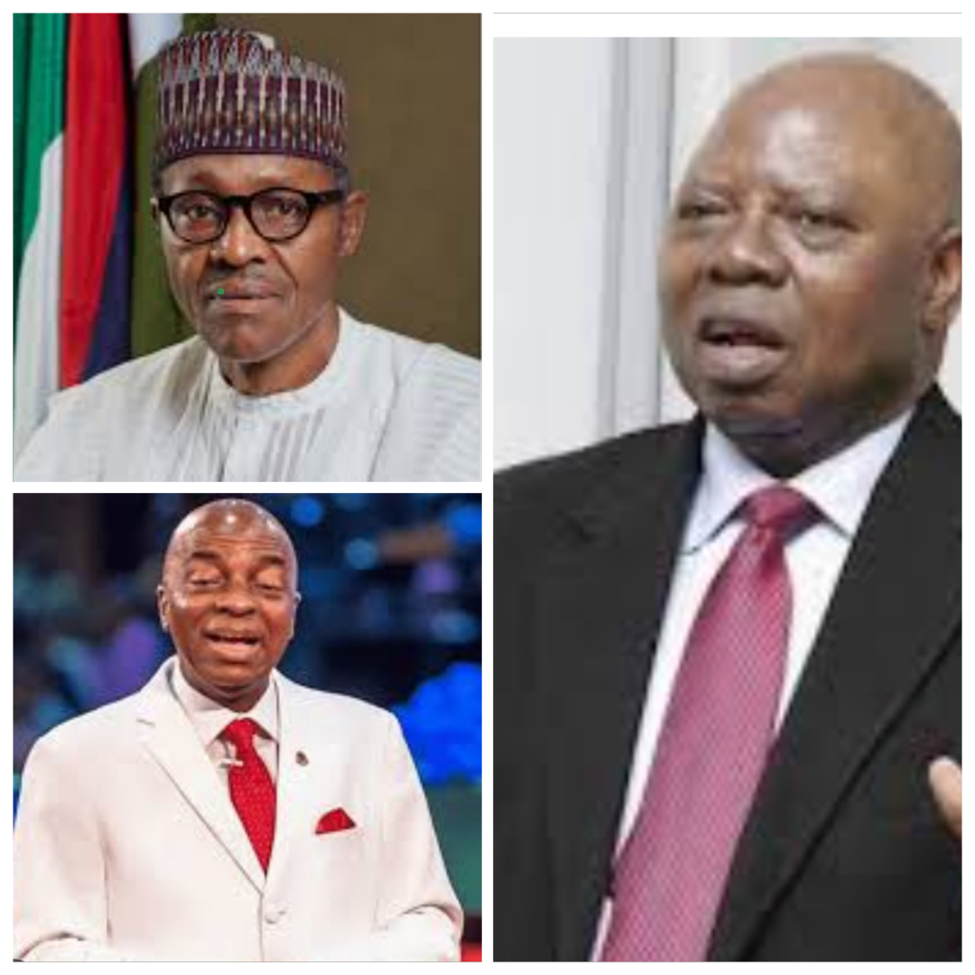 Professor Olatunji Dare, right, former President Muhammadu Buhari and Bishop David Oyedepo.jpg