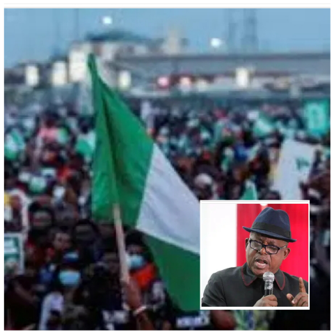 File photo of protest and (inset) Chief Uche secondus.jpg