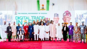 VP Shettima during a Stakeholders Summit with the theme, "Digital Trade in Africa: The Renewed Hope Strategy," held at the Banquet Hall of the Presidential Villa, Abuja.