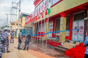 Bombed All-Peoples Party (APP) secretariat located in Tombia Extension, GRA Phase 2, Port Harcourt