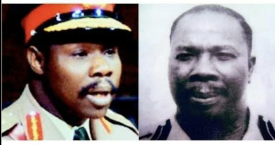 Former Nigerian leader, Olusegun Obasanjo, left, and the man critics claimed was his father, Joseph Onyejekwe Okudili, an Onitsha Prince and policeman and later Obi. Photo shared by Akogun First on X.jpg