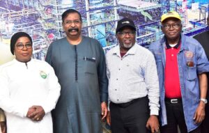 L-R: President, The Nigerian Society of Engineers, Engr. Margaret Aina Oguntala; Vice President, Oil & Gas, Dangote Industries Limited, Devakumar Edwin; President and Chairman of the Council, Council for the Regulation of Engineers in Nigeria, Engr. Prof. Sadiq Zubair Abubakar; Immediate Past President, Nigerian Academy of Engineering, Prof Peter A. Onwualu, during the League of Engineers across Nigeria visit to Dangote Petroleum Refinery and Fertiliser in Lagos, on Saturday, August 24, 2024