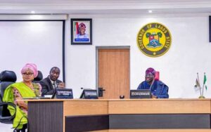 Lagos State Governor, Mr. Babajide Sanwo-Olu(right) chaired the Executive Council meeting and with him are his Deputy, Dr. Obafemi Hamzat (middle) and secretary to the State Government, Barr.Abimbola Salu-Hundeyin during the executive council meeting at the Lagos House, Ikeja, on Monday, 5th August 2024