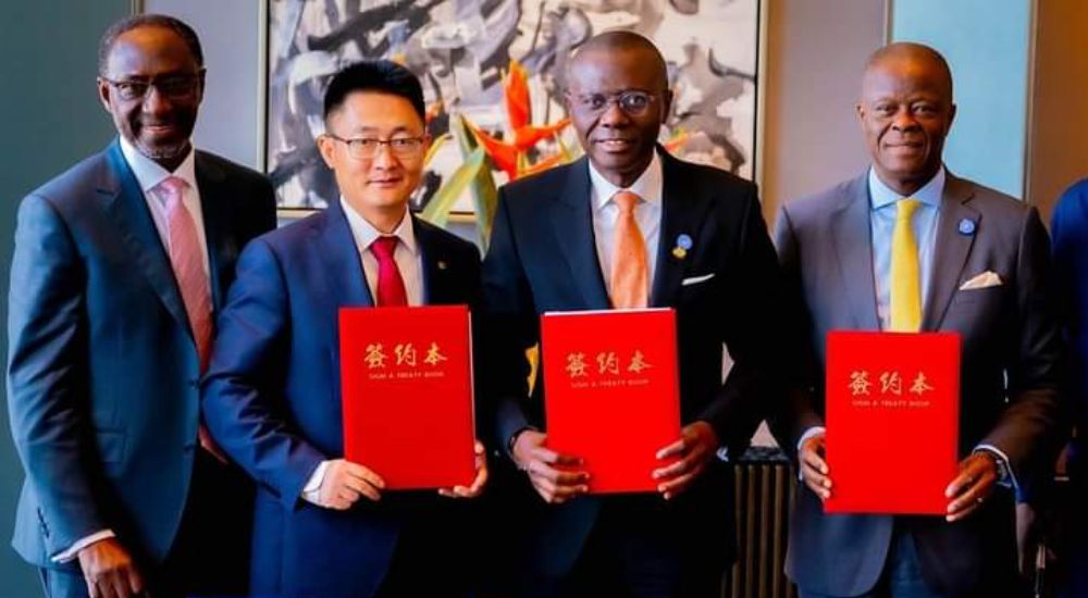 L-R; China Harbour Engineering Company representatives, Lagos State Governor, Babajide Sanwo-Olu, Minister of Finance, Wale Edun