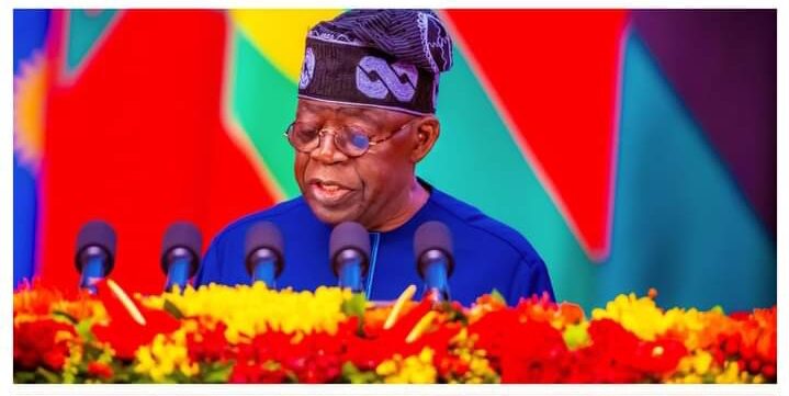 President Tinubu delivering his speech