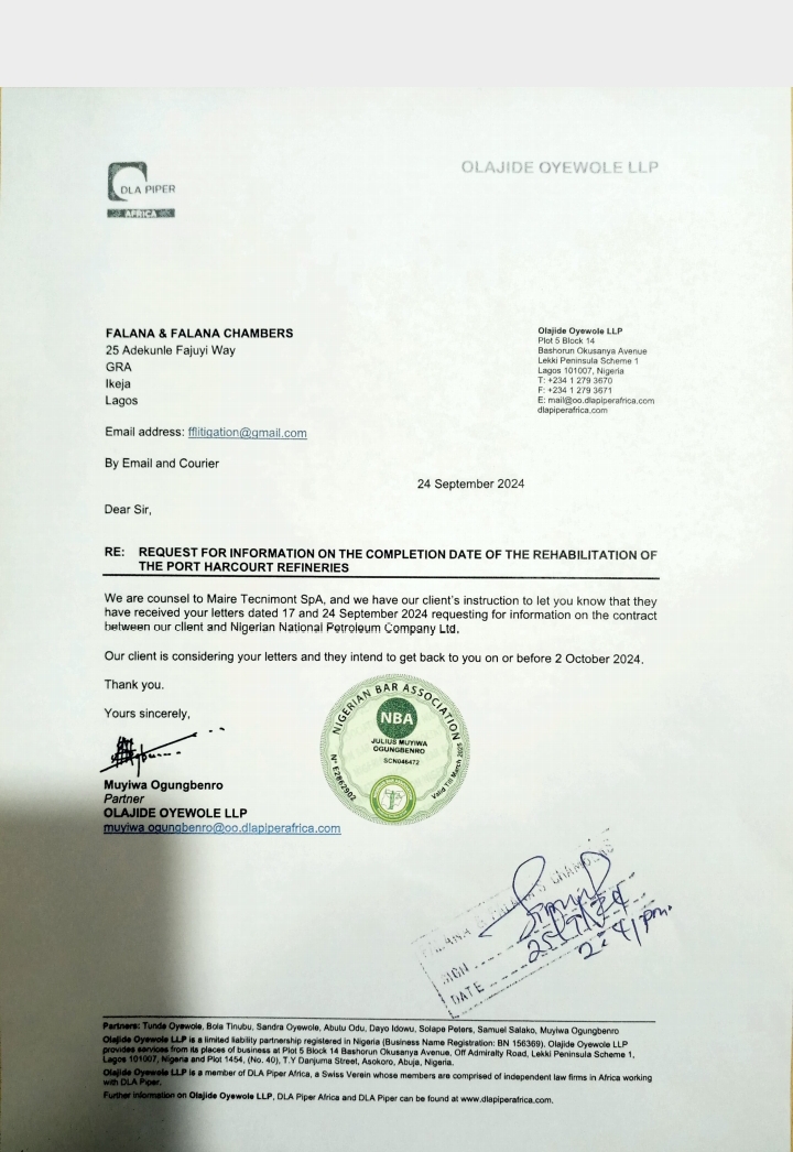 The firm's letter to Falana