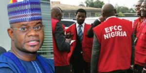 Yahaya Bello , left, EFCC operatrives